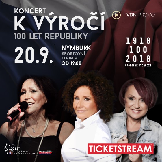 Koncert k výročí 100 let republikyMarta Kubišová, Jitka Zelenková, Petra Janů a kapela Petra Maláska, Nymburk, 20/09/2018 19:00