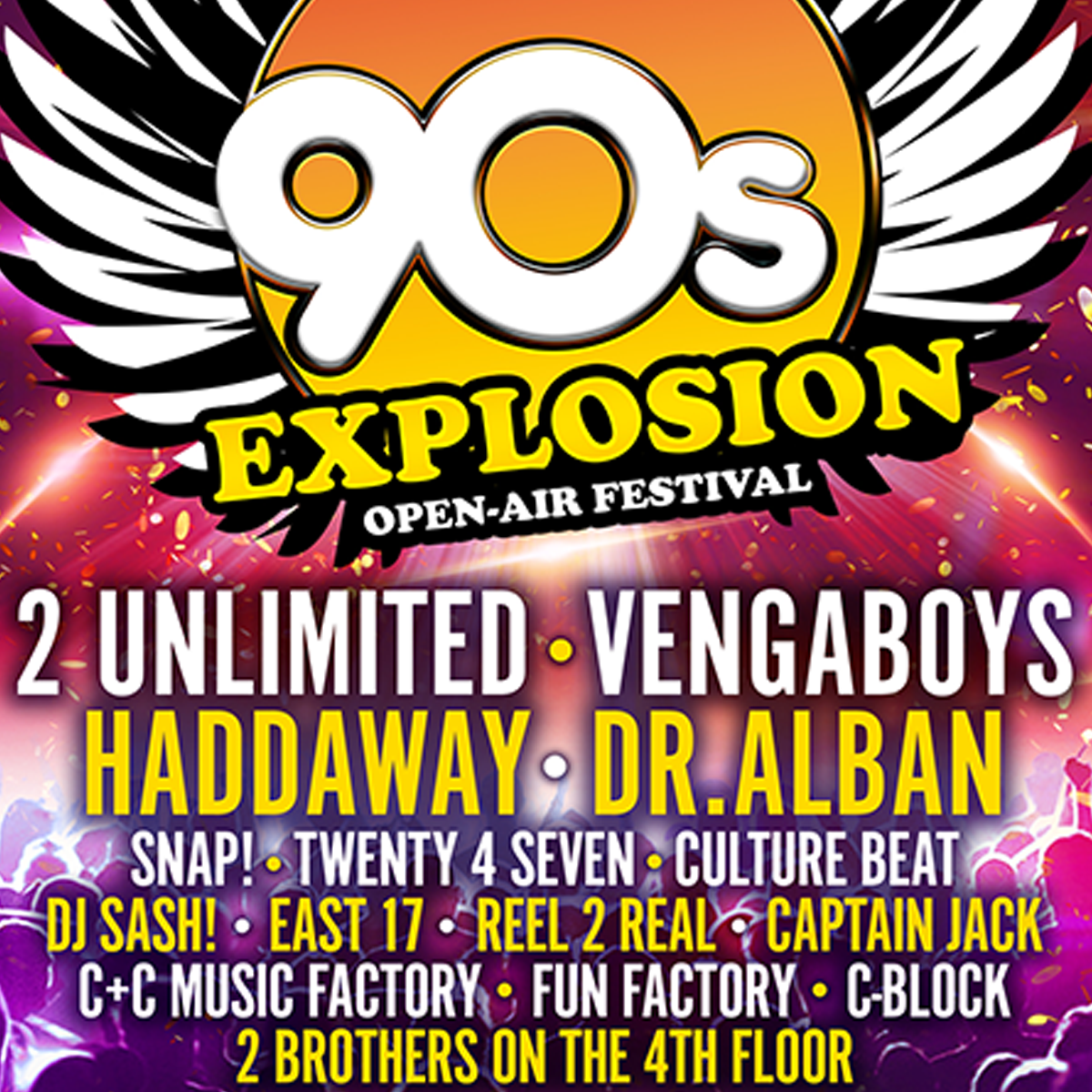 90s EXPLOSION OPEN-AIR FESTIVAL BRNO 2019 festival nejlepších interpretů devadesátých let 2 UNLIMITED, VENGABOYS, HADDAWAY, DR. ALBAN a další..., Brno, 31/05/2019 17:30