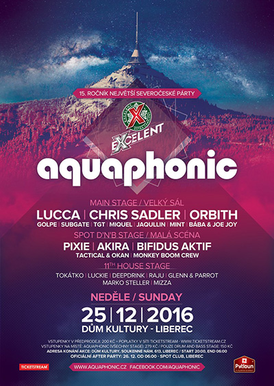 AQUAPHONIC 2016 Více než 20 DJs na 3 scénách, Liberec, 25/12/2016 20:00