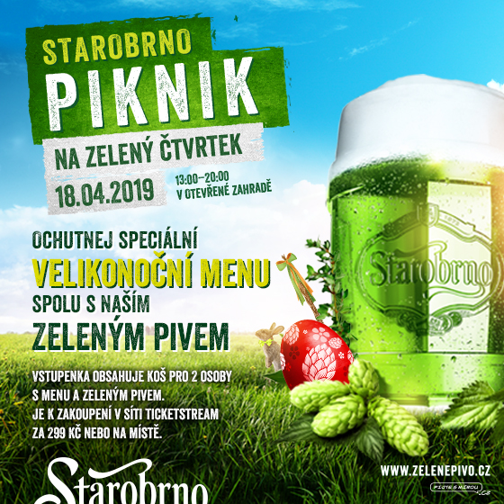Starobrno piknik na Zelený čtvrtekVstupenka prodejná osobám starší 18 let, Brno, 18/04/2019 15:30