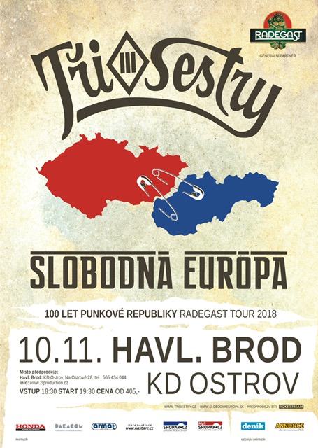 Tři sestry a Slobodná Európa (SK) 100 LET PUNKOVÉ REPUBLIKY Radegast tour 2018, Havlíčkův Brod, 10/11/2018 19:30