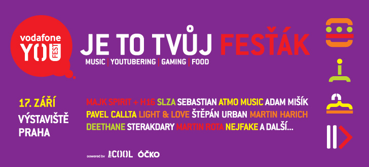 VODAFONE YOU FEST<br>Hudba Youtubering Gaming Lifestyle<br>Majk Spirit+H16 Sebastian a další