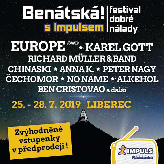 Festival BENÁTSKÁ! S IMPULSEM 2019- Liberec- Europe!, Karel Gott, Chinaski, Čechomor, No Name, Alkehol, Harlej, Walda Gang, Traktor -Areál Vesec - Liberec