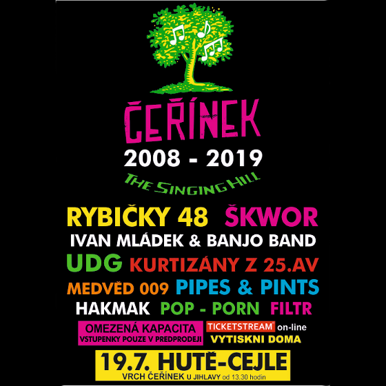 Festival ČEŘÍNEK 2019- RYBIČKY 48, ŠKWOR, UDG a další- Hutě u Jihlavy -Vrch Čeřínek Hutě u Jihlavy