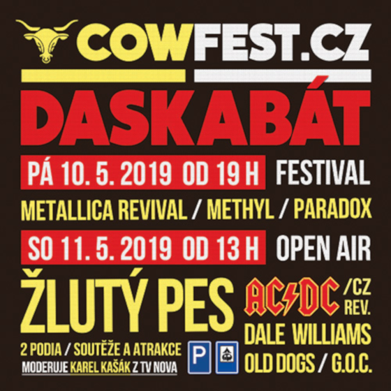 COWFEST 2019- festival Daskabát- Žlutý pes, Methyl Cover Band, Metallica revival, Paradox a další -Jack´s Cowhouse Daskabát
