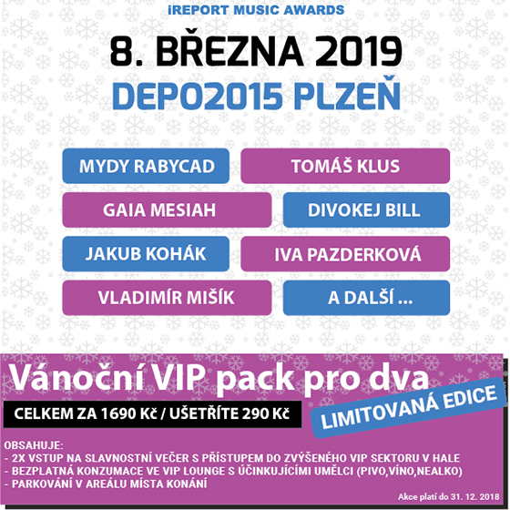 Hudební ceny Žebřík/Vánoční VIP pack pro 1 osobu/- 
Plzeň
 -DEPO2015
 
Plzeň